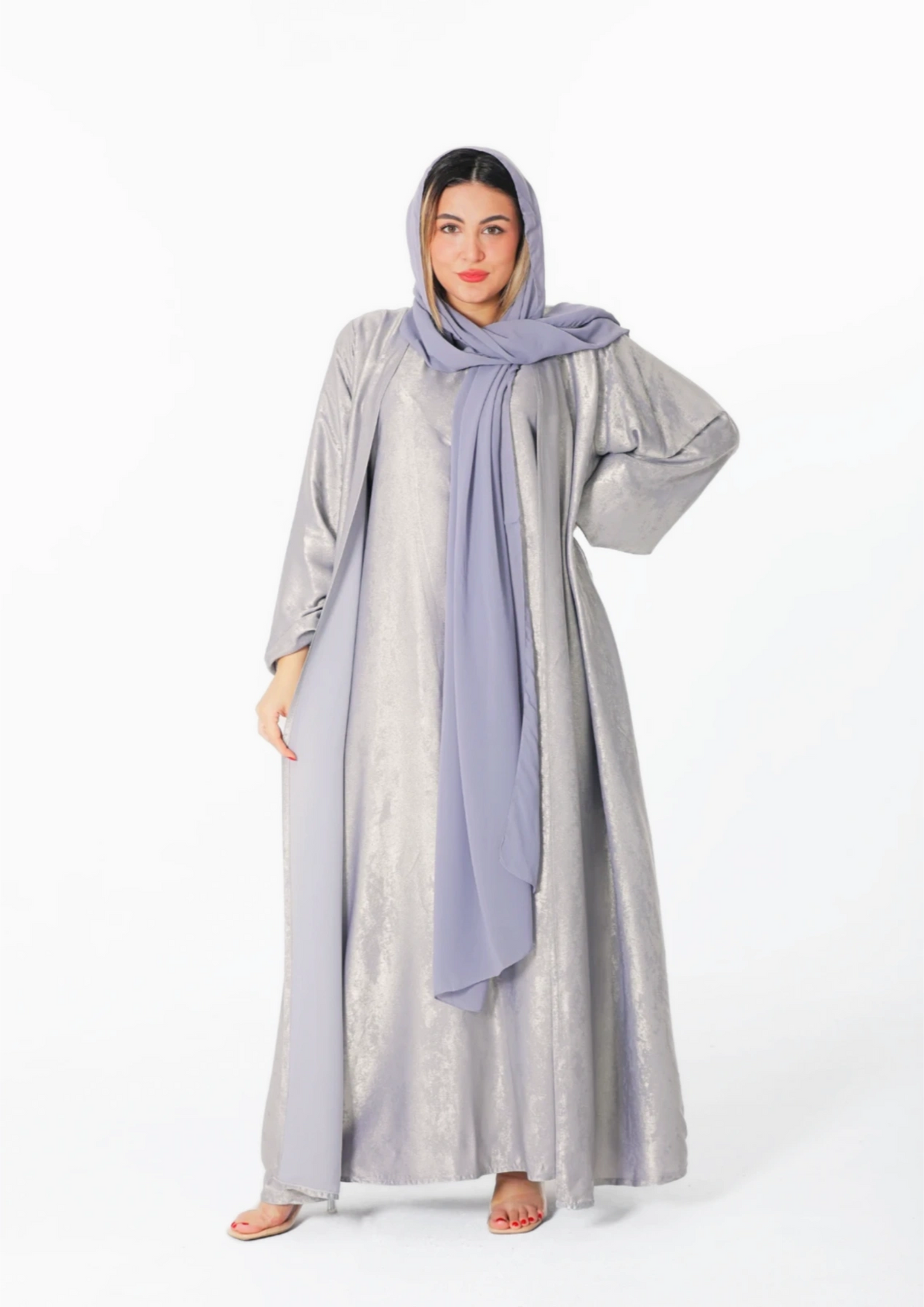 Al Fatena Abaya Tow Pieces in Silver