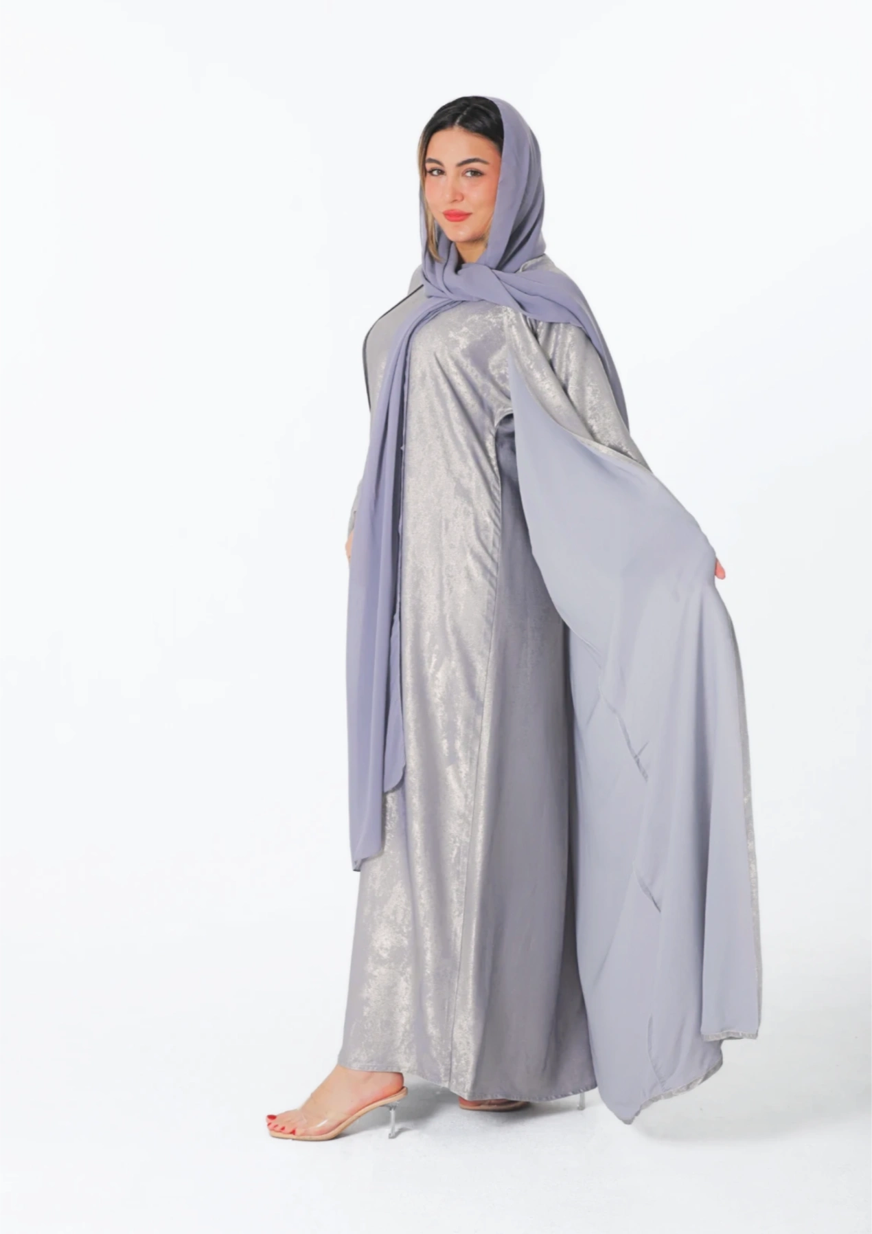 Al Fatena Abaya Tow Pieces in Silver